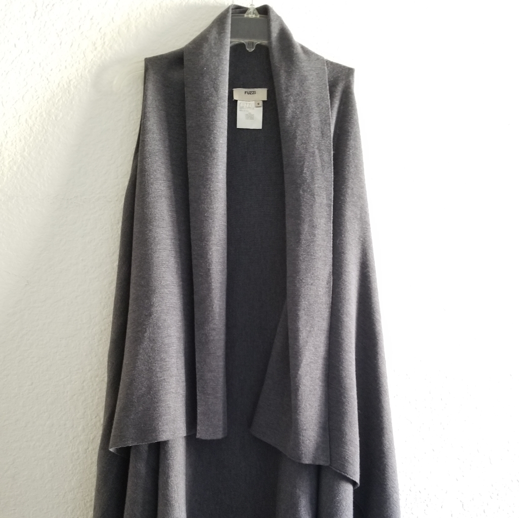 Fuzzi Open Front Wool Asymmetric Cardigan Size S Small Grey